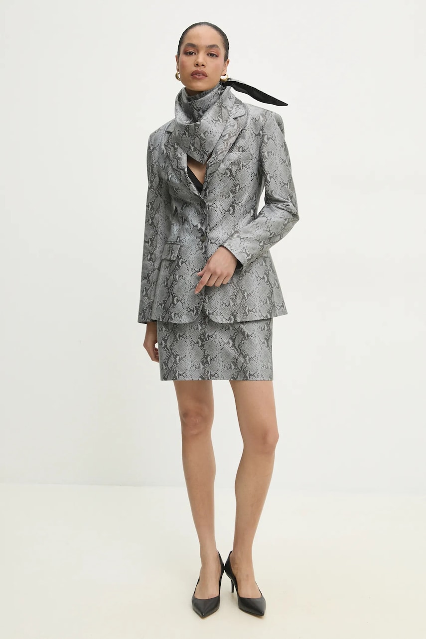 Кожаная юбка Answear.LAB цвет серый mini прямая Кожаная юбка Answear.LAB цвет серый mini прямая