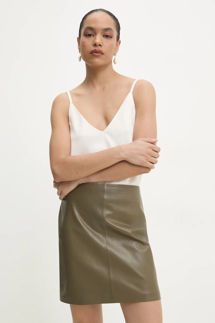 Answear Lab fustă de piele culoarea verde, mini, creion