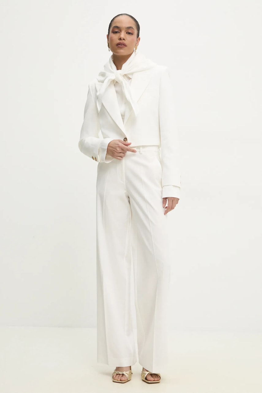 Answear Lab pantaloni de costum largi culoarea alb, drept, high waist