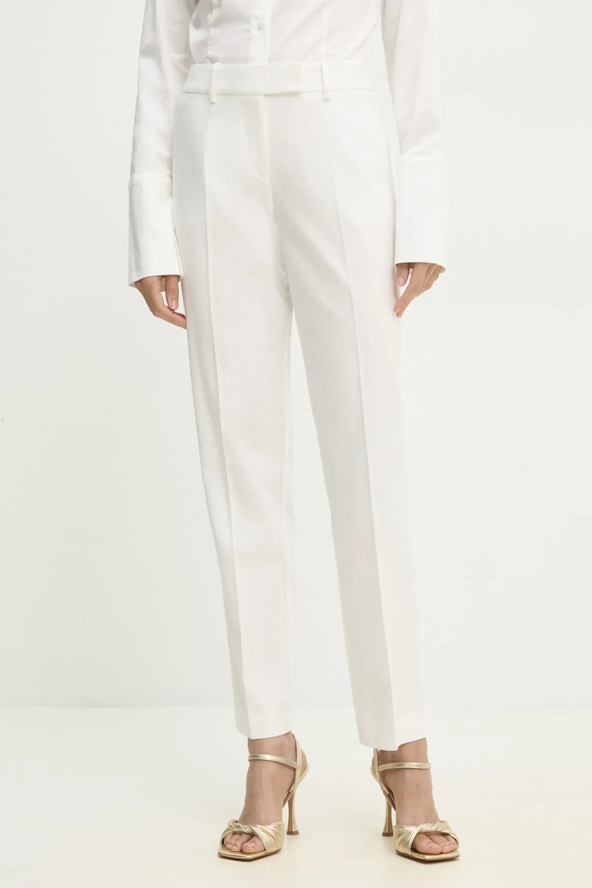 Answear Lab pantaloni de costum drepți culoarea alb, fason tigareta, high waist