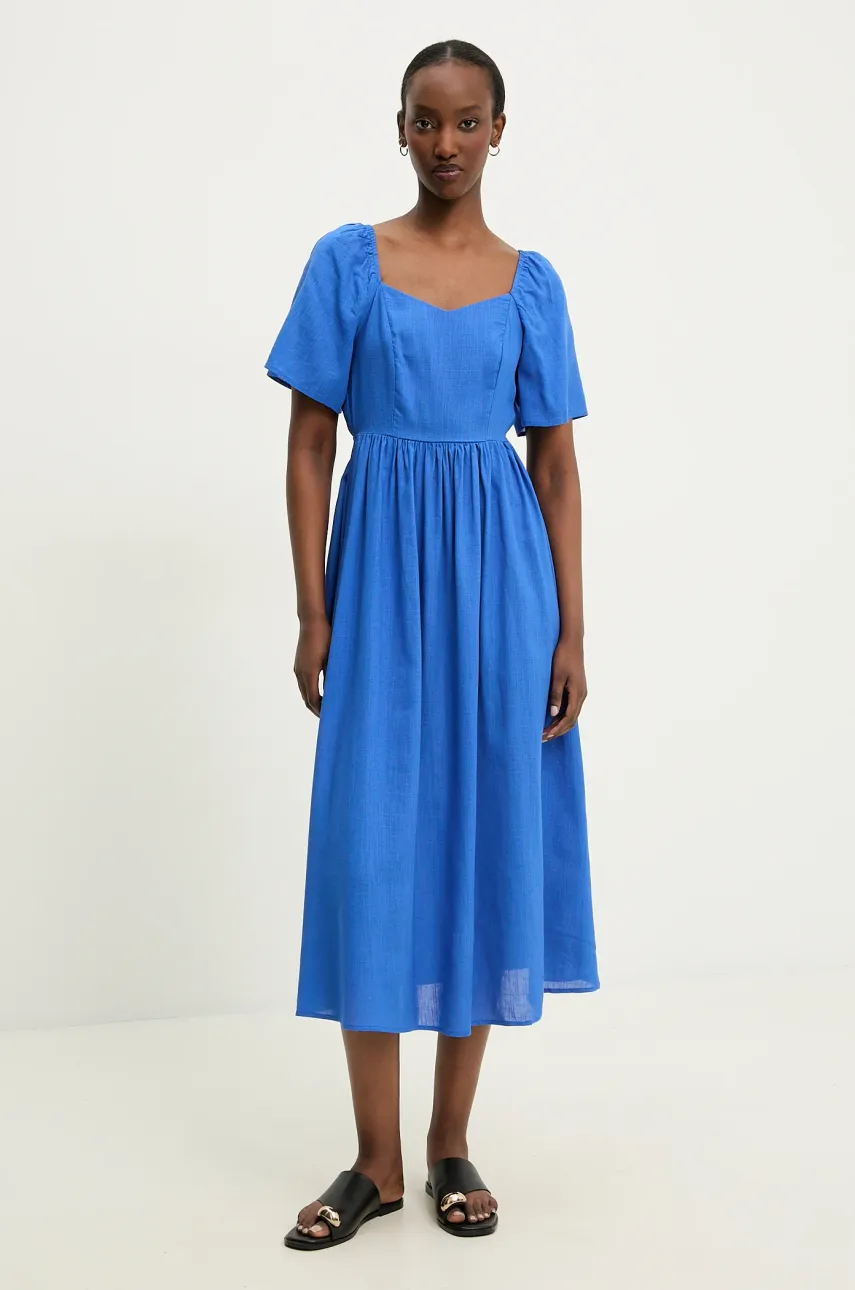 Answear Lab rochie din in culoarea bleumarin, midi, evazată