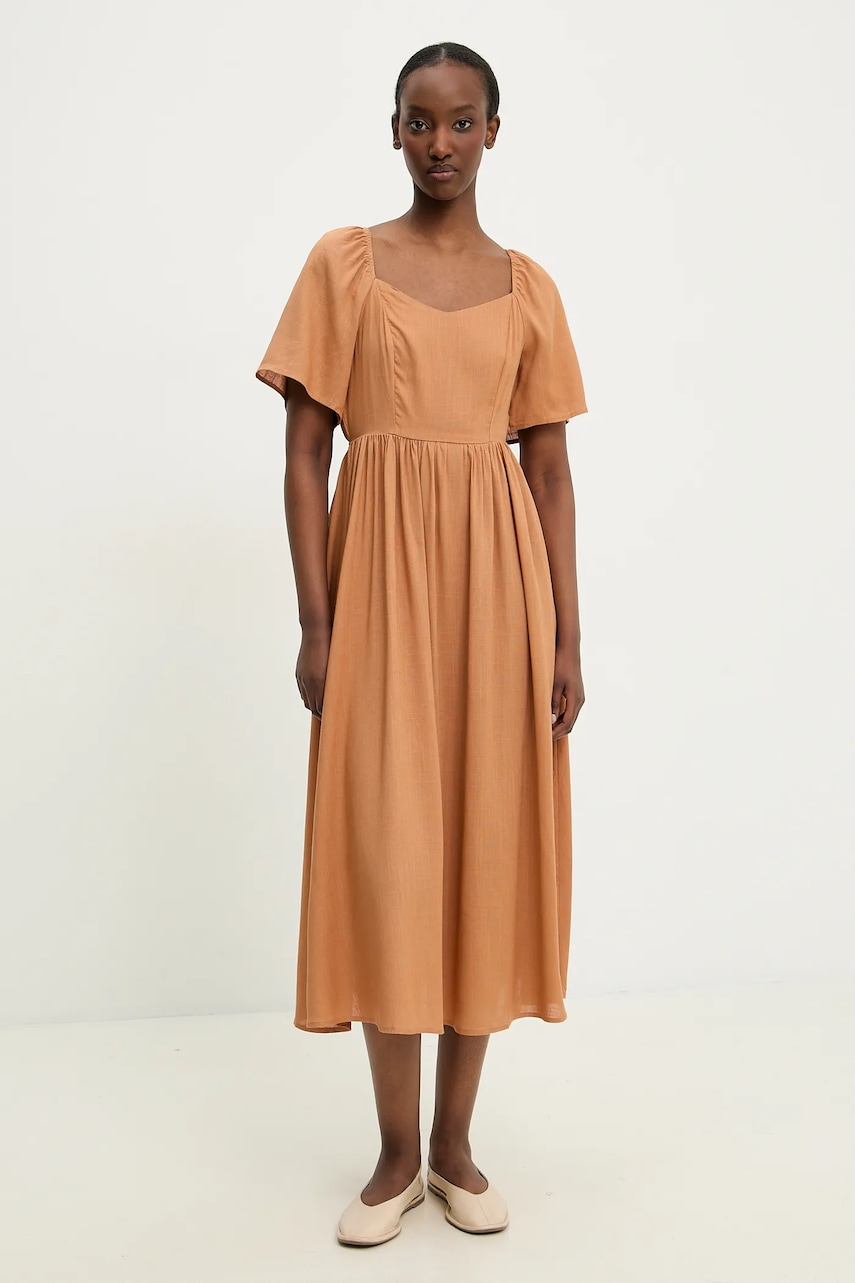 Answear Lab rochie din in culoarea maro, midi, evazată