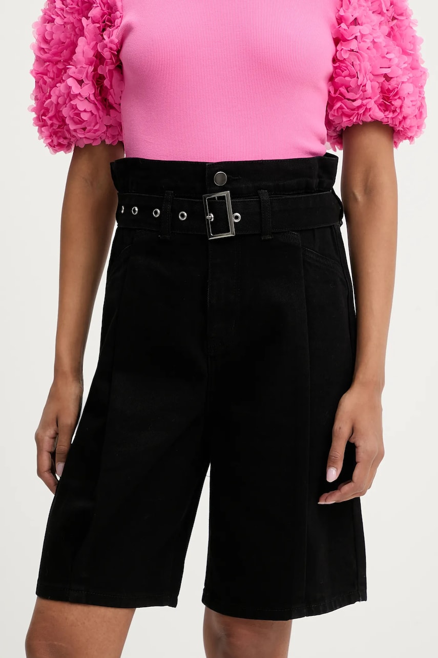 Answear Lab pantaloni scurti jeans culoarea negru, neted, high waist