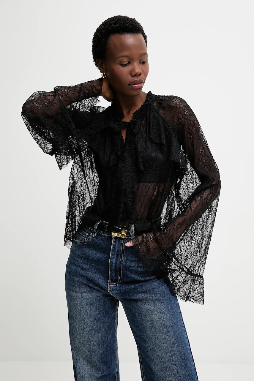 Answear.LAB bluza culoarea negru, in modele florale