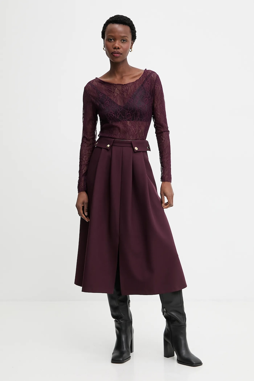 Answear.LAB fusta culoarea bordo, midi, evazati