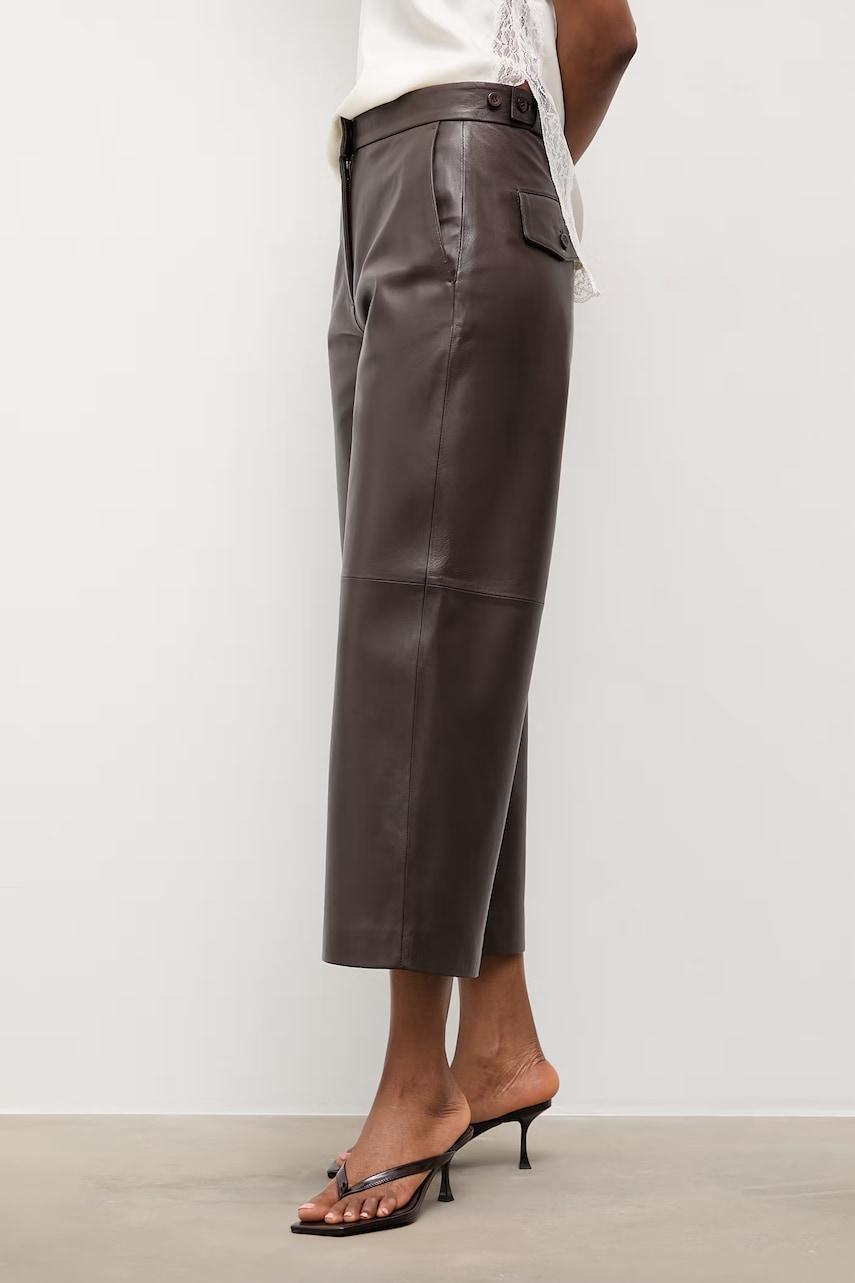 Answear.LAB spodnie damskie skórzane MADELINE brązowe high waist