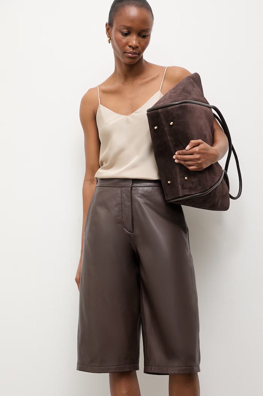 Answear.LAB spodnie damskie skórzane MADDIE brązowe high waist