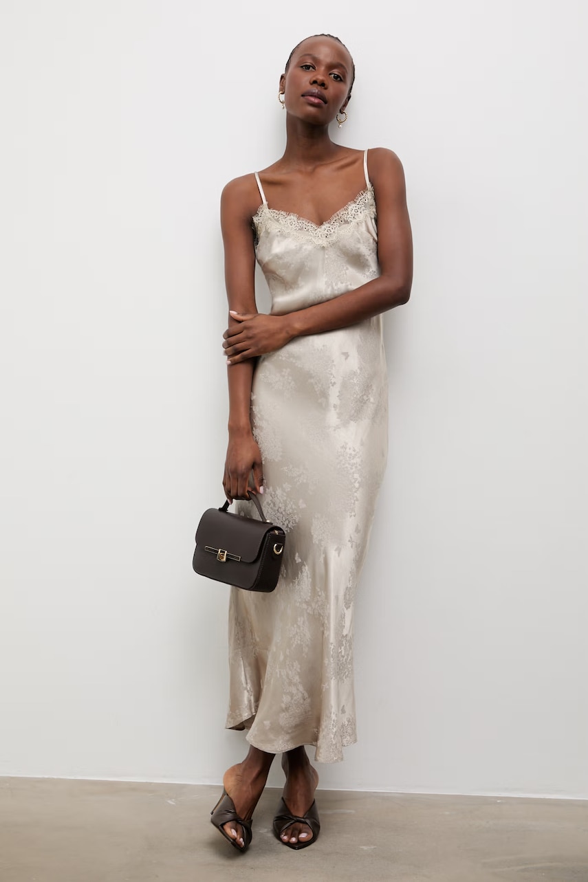 Answear.LAB φόρεμα lingerie με πρόσμιξη λινού NewSlipDress.hak μπεζ S,L,M