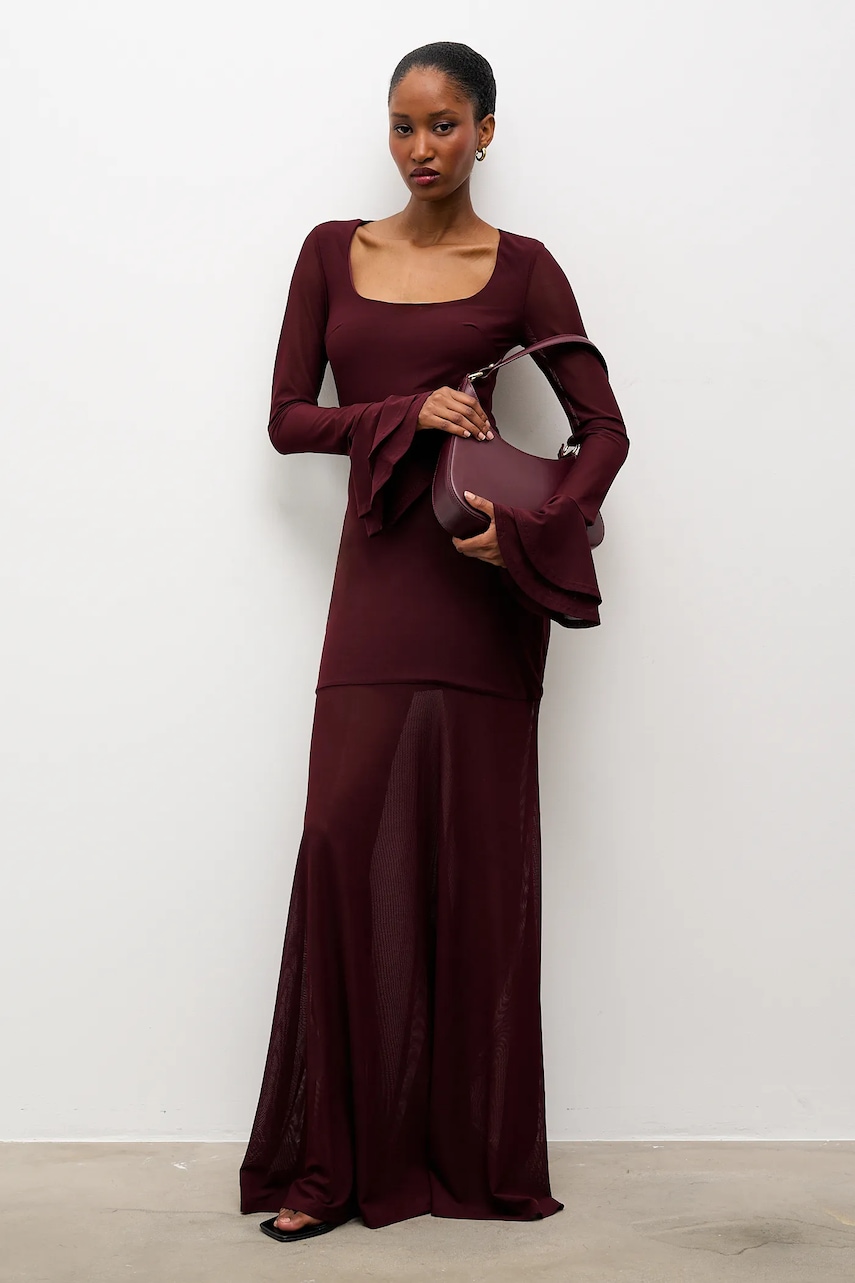 Answear.LAB rochie culoarea bordo, maxi, evazati