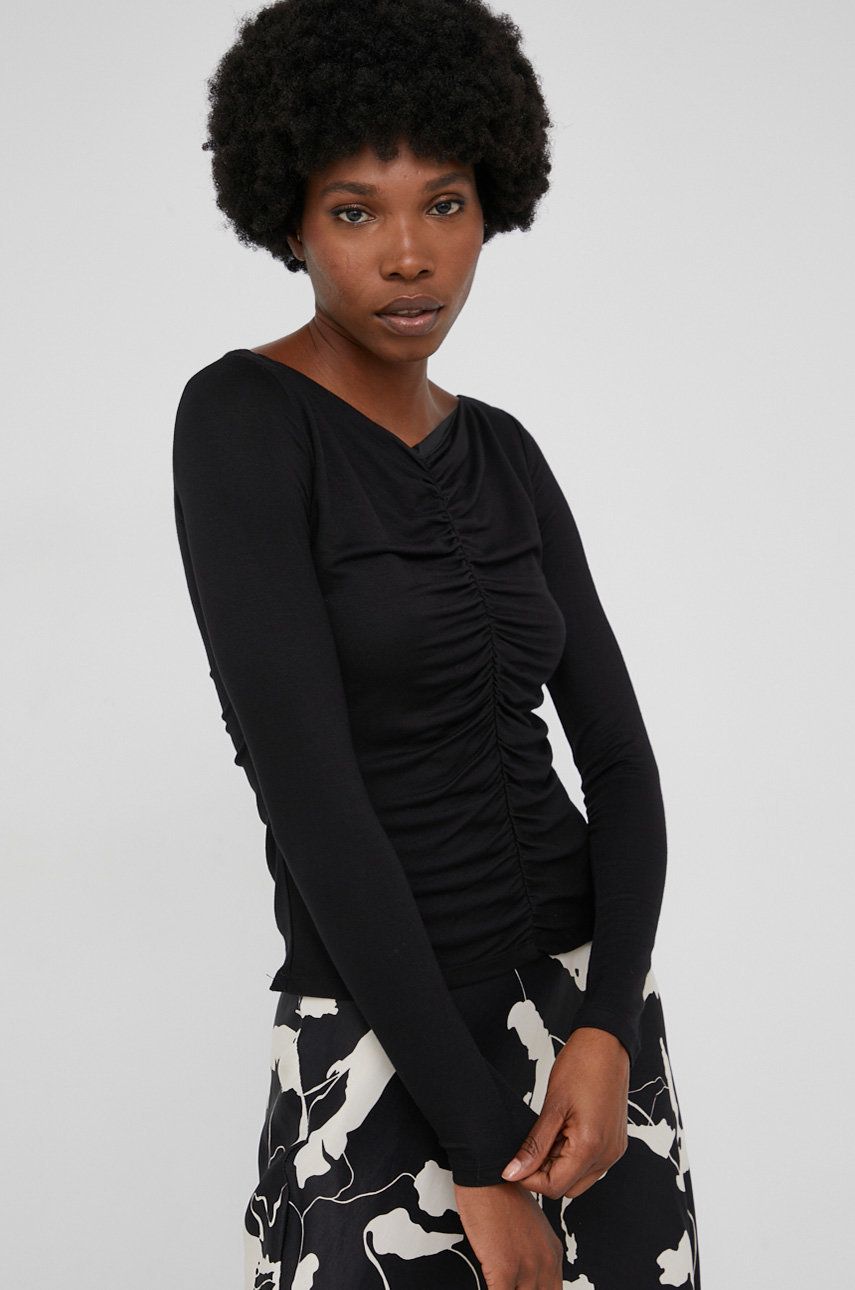 Answear Lab Bluză femei, culoarea negru, material neted