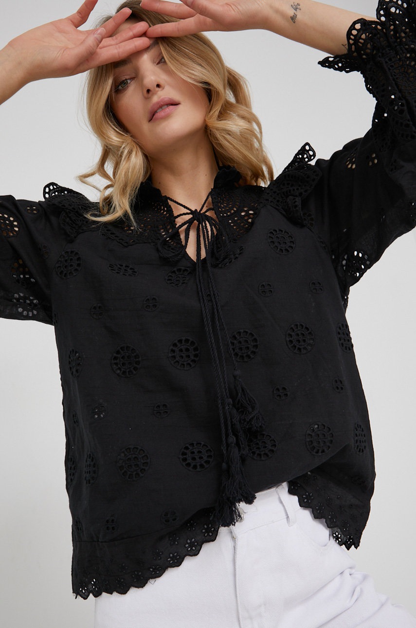 

Хлопковая блузка Answear Lab женская цвет чёрный однотонная