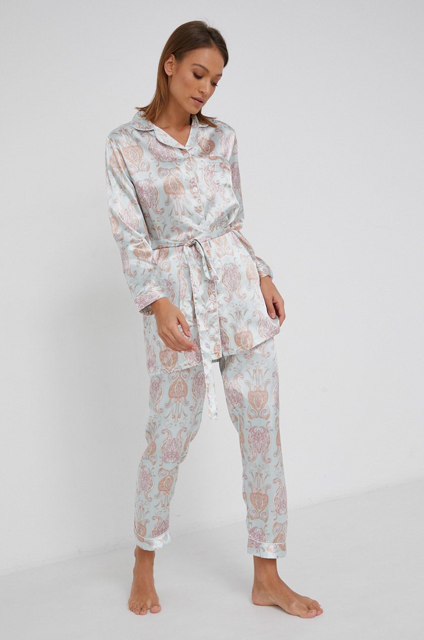 Answear Lab Pijama femei culoarea turcoaz satin