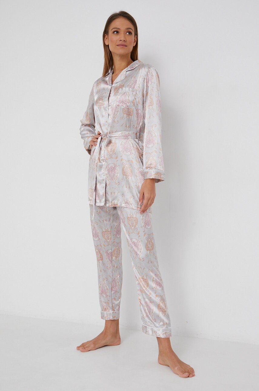 Answear lab pijama femei, culoarea gri, satin