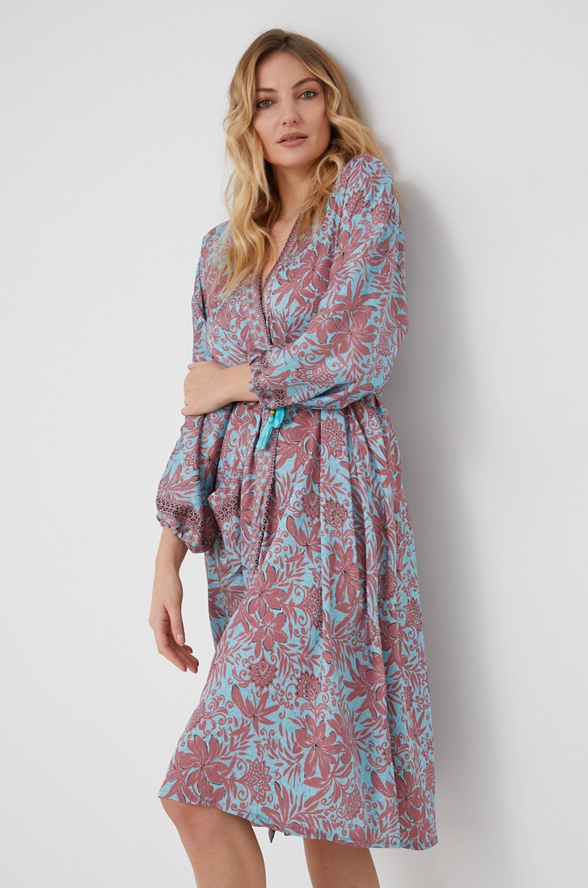 

Answear Lab - Копринен халат, Тюркоазен