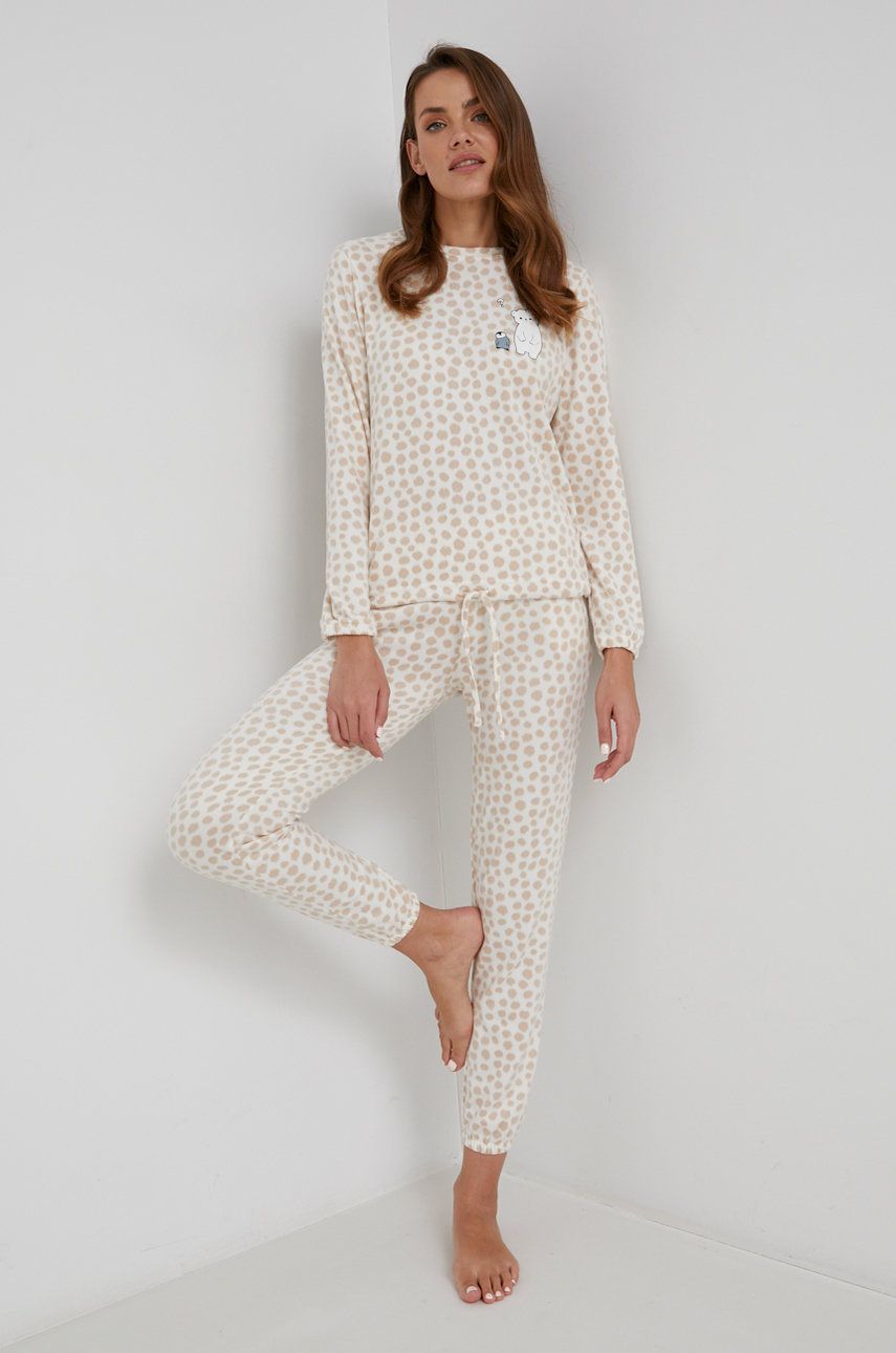 Answear Lab compleu pijama culoarea bej Answear Lab imagine noua lenjerie-femei.ro