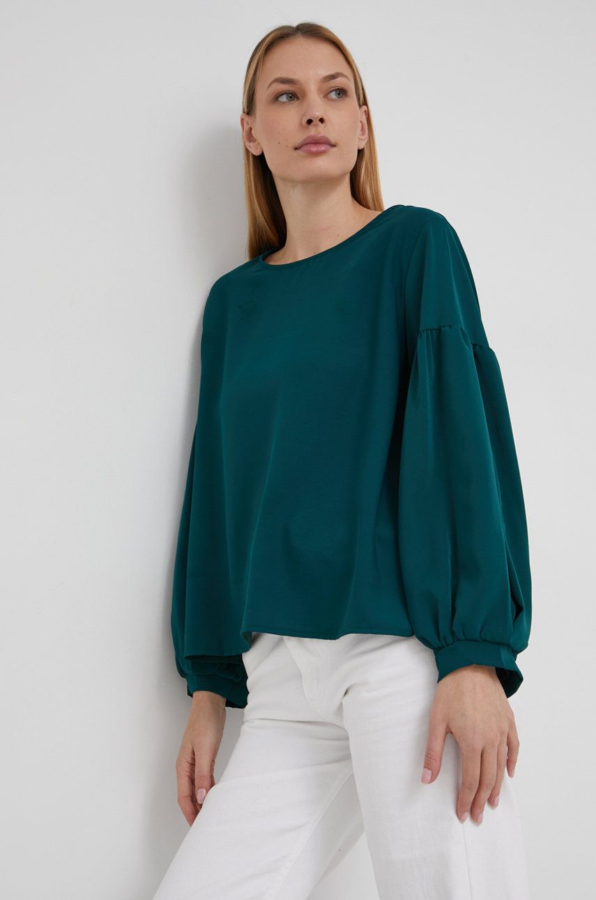 Answear Bluză femei, culoarea verde, material neted