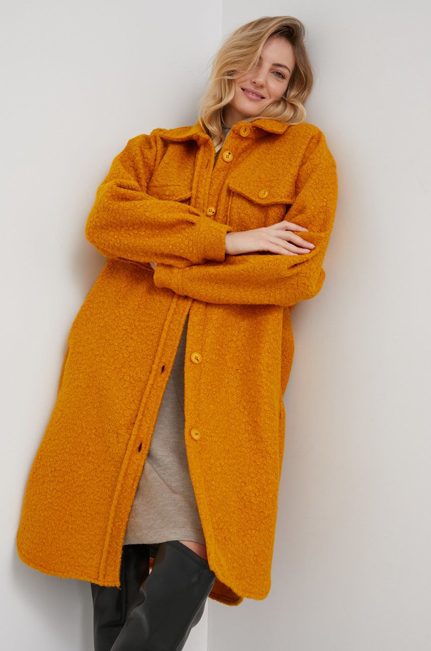 Answear Lab Płaszcz z wełną damska kolor pomarańczowy oversize