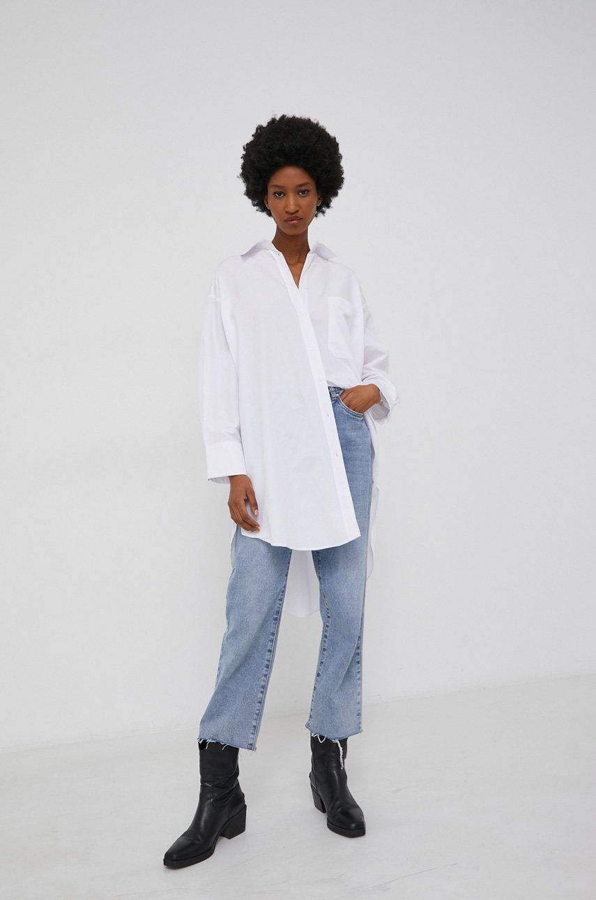 Answear Lab Cămașă din bumbac femei, culoarea alb, cu guler clasic, relaxed Answear Lab