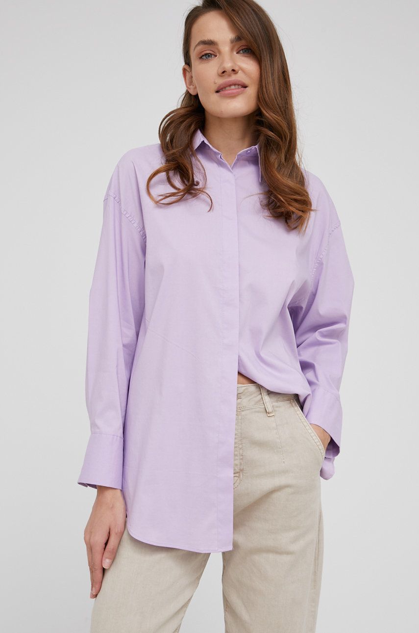 Answear Lab koszula bawełniana damska kolor fioletowy regular z kołnierzykiem klasycznym