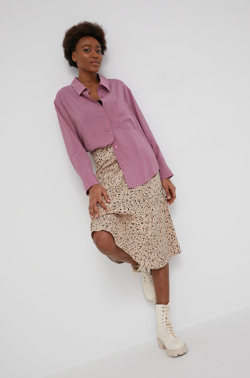 Answear Lab camasa femei, culoarea roz, cu guler clasic, relaxed Answear Lab imagine 2022 13clothing.ro