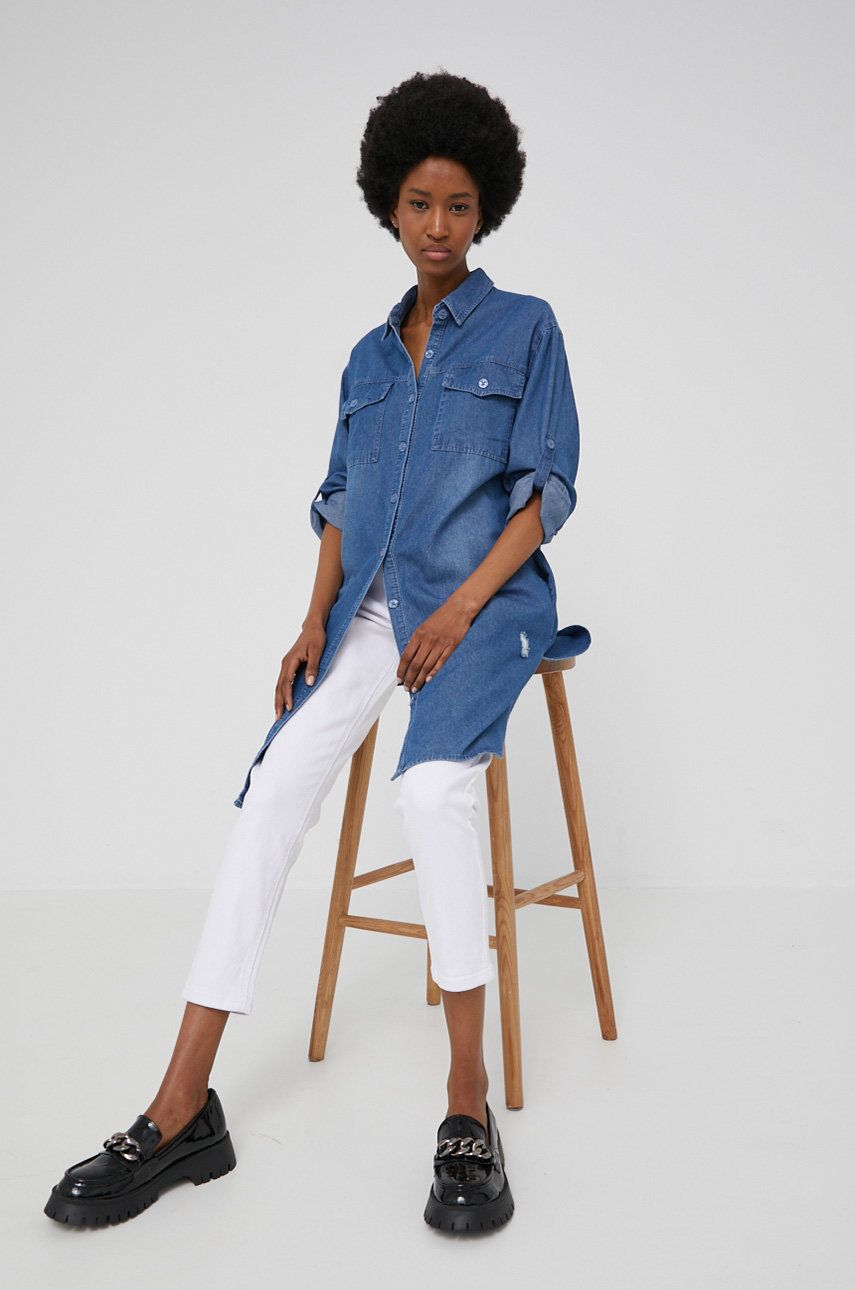 Answear Lab camasa jeans femei, cu guler clasic, relaxed Answear Lab