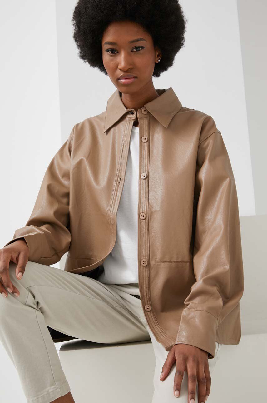 Answear Lab Answear Lab koszula damska kolor brązowy relaxed z kołnierzykiem klasycznym