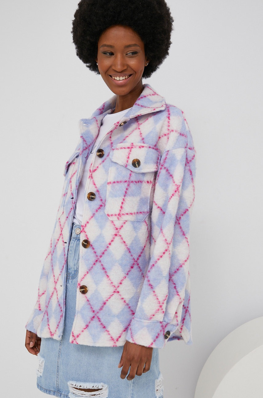 

Риза Answear Lab дамска със свободна кройка с класическа яка, Син