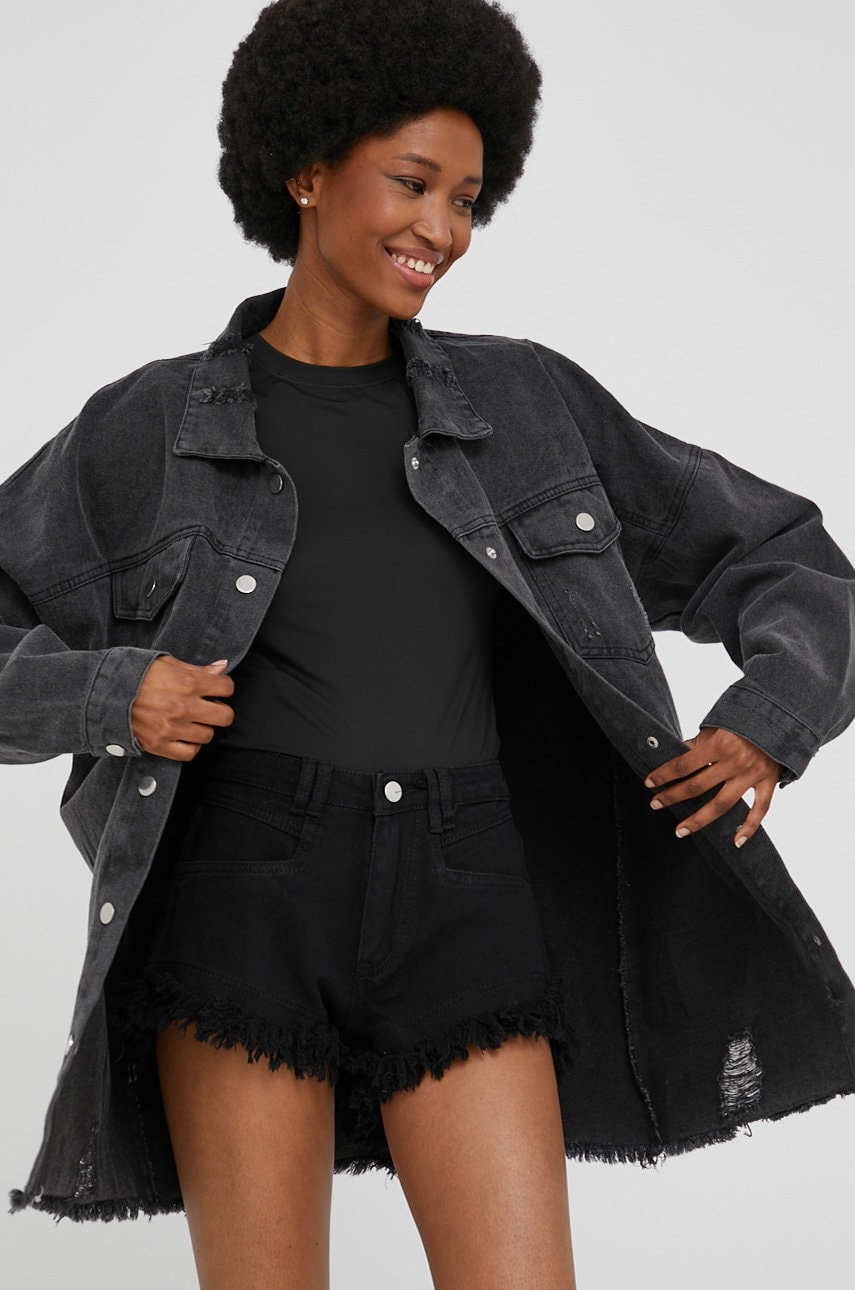 Answear lab geaca de blugi din bumbac femei, culoarea gri, oversize