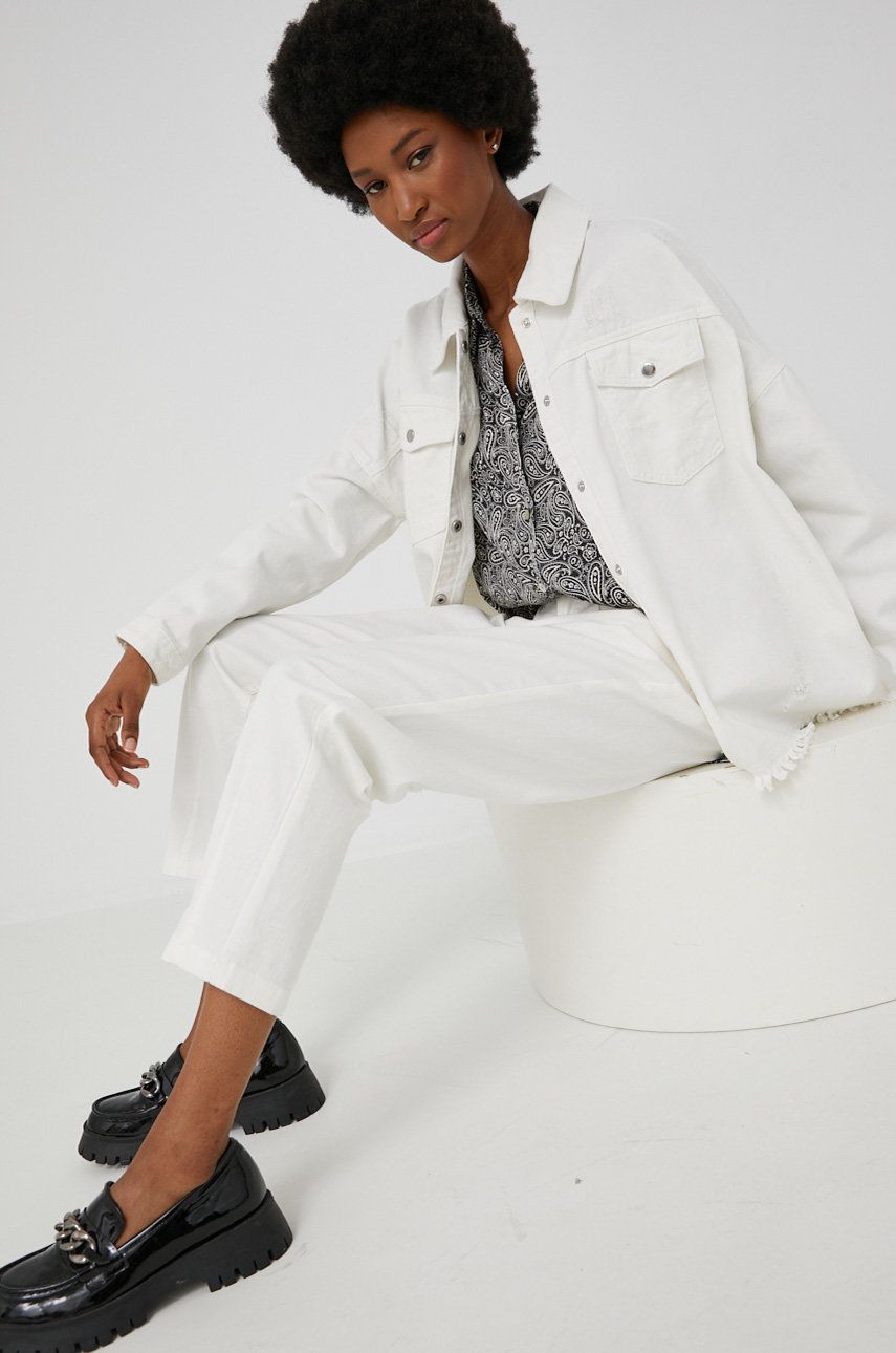 Answear Lab koszula bawełniana jeansowa damska kolor biały oversize