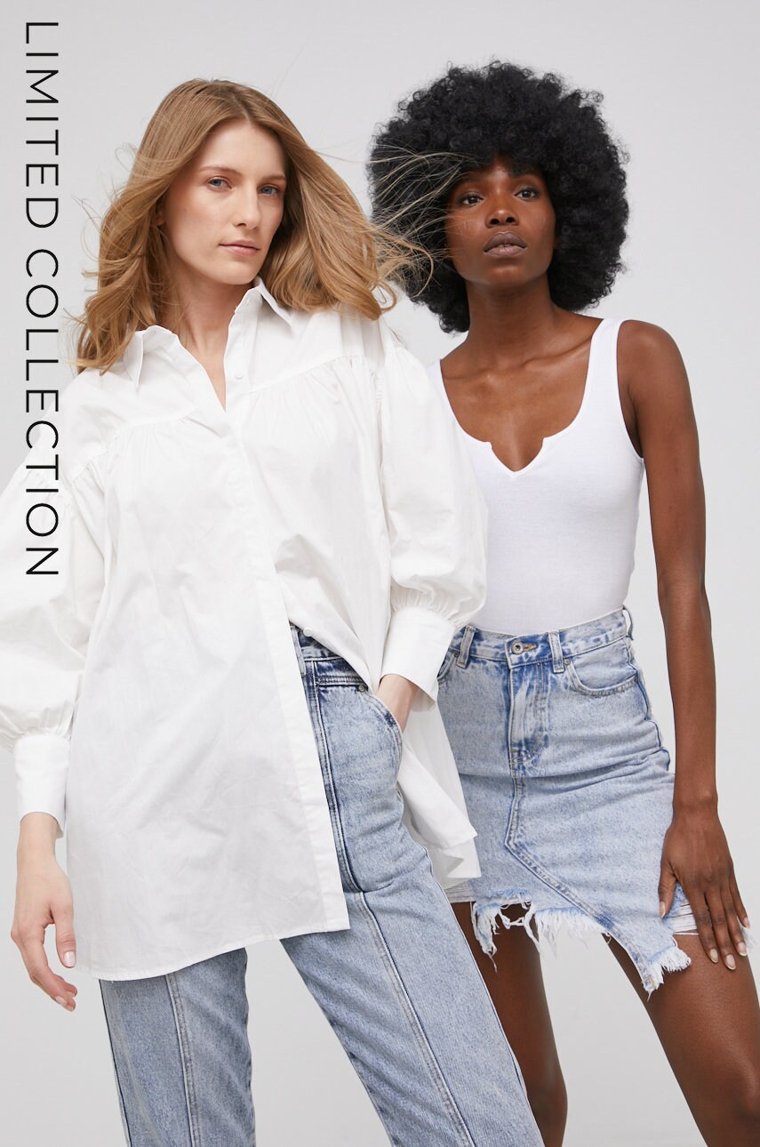 Answear lab x limited festival collection be brave camasa din bumbac femei, culoarea alb, cu guler clasic, relaxed