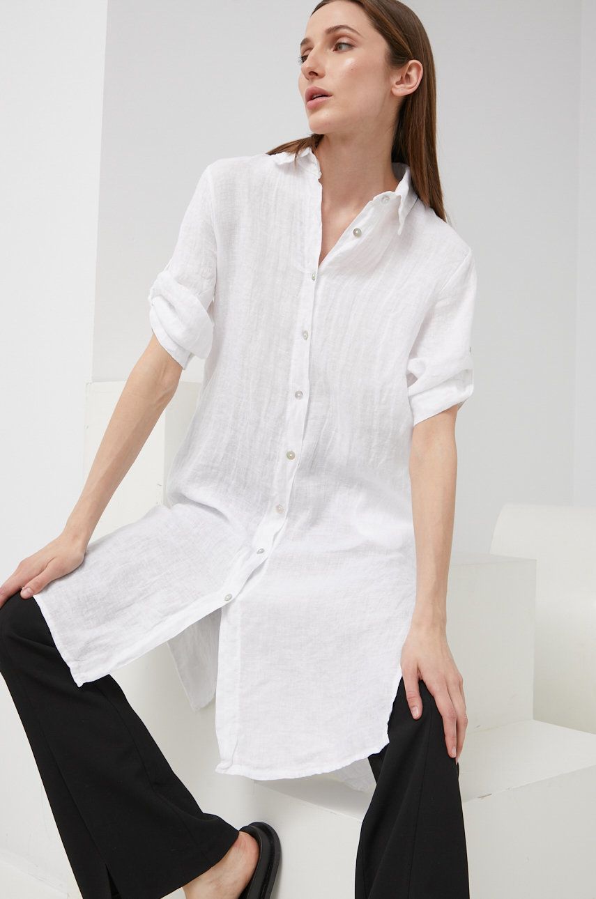 Answear Lab camasa de in femei, culoarea alb, cu guler clasic, relaxed imagine reduceri black friday 2021 Answear Lab