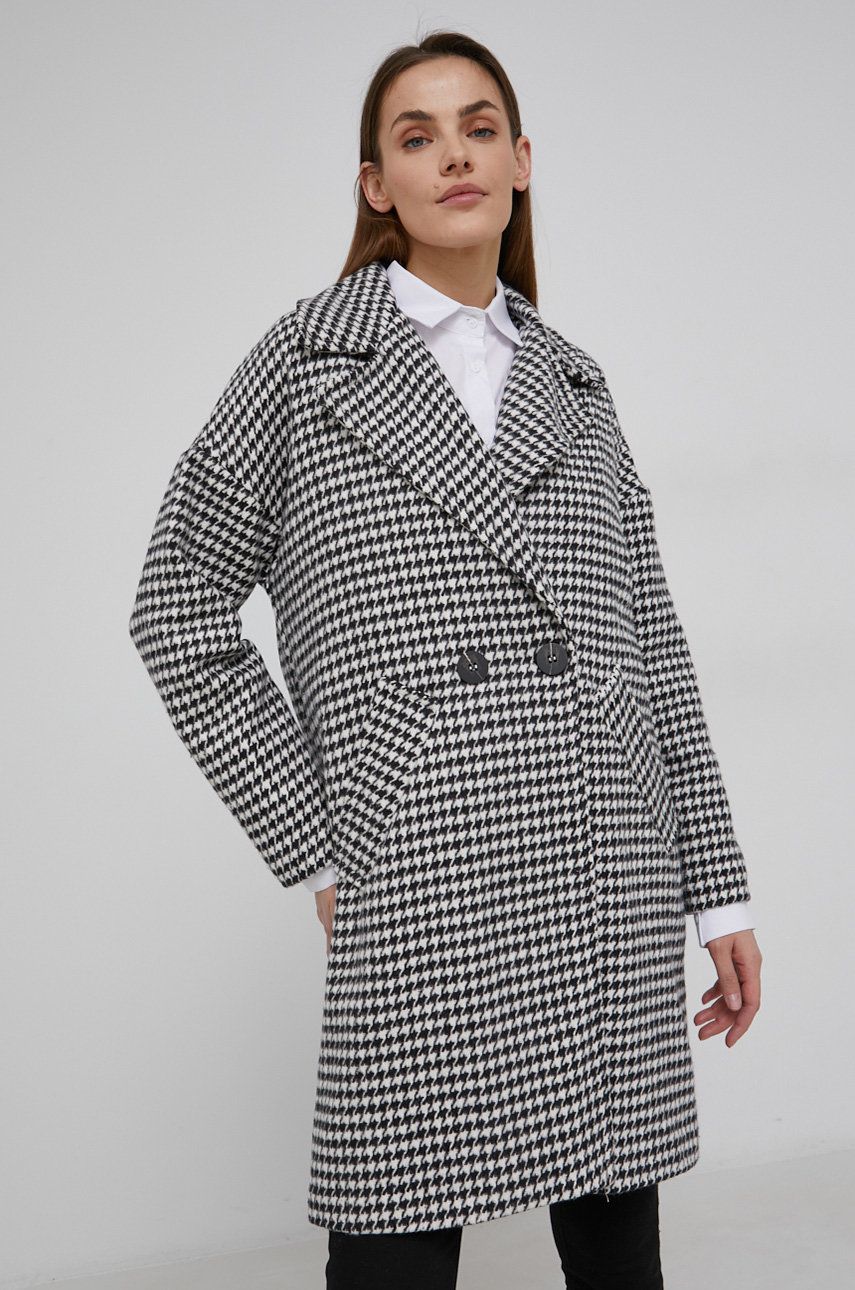 Answear Lab Palton femei, culoarea negru, de tranzitie, cu doua randuri de nasturi imagine reduceri black friday 2021 Answear Lab