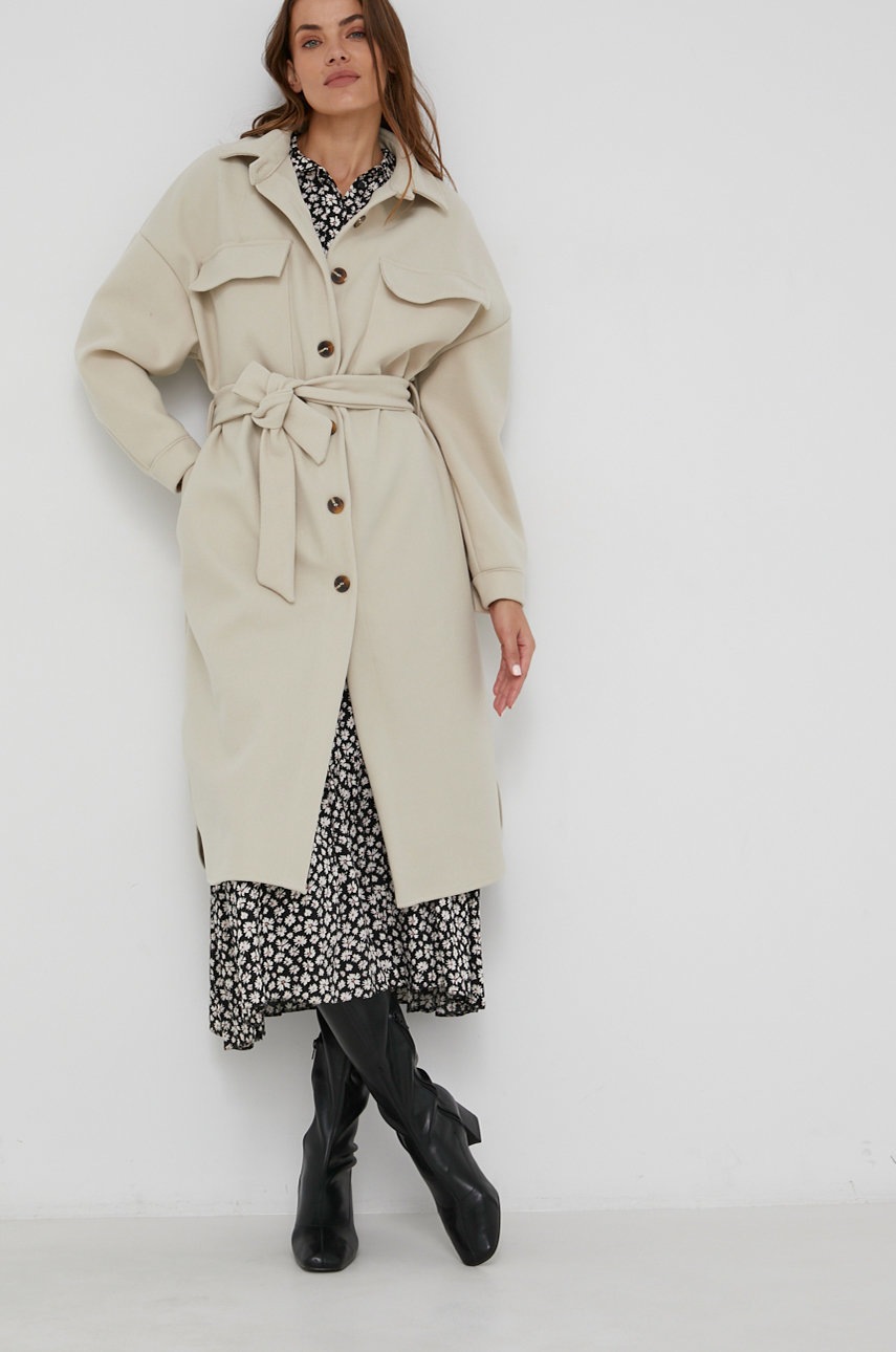 

Пальто с шерстью Answear Lab цвет бежевый переходной oversize