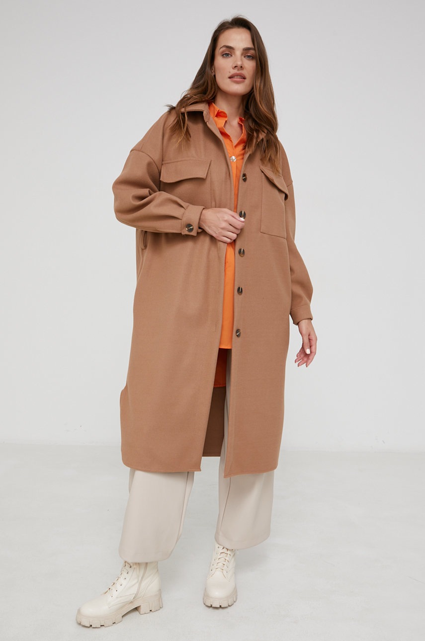 

Пальто з домішкою вовни Answear Lab колір коричневий перехідний oversize