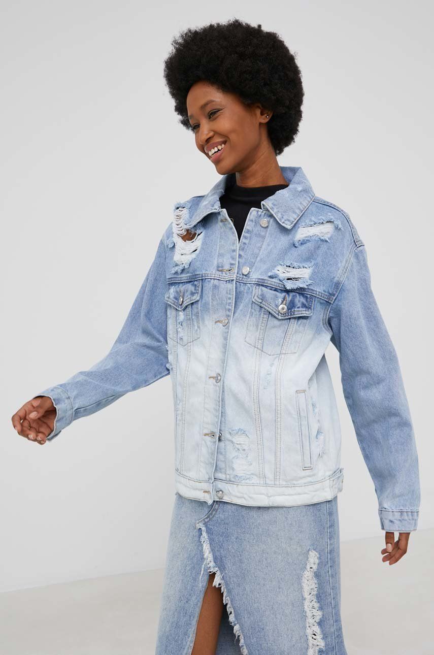 Džínová bunda Answear Lab dámská, přechodná - modrá -  100% Bavlna