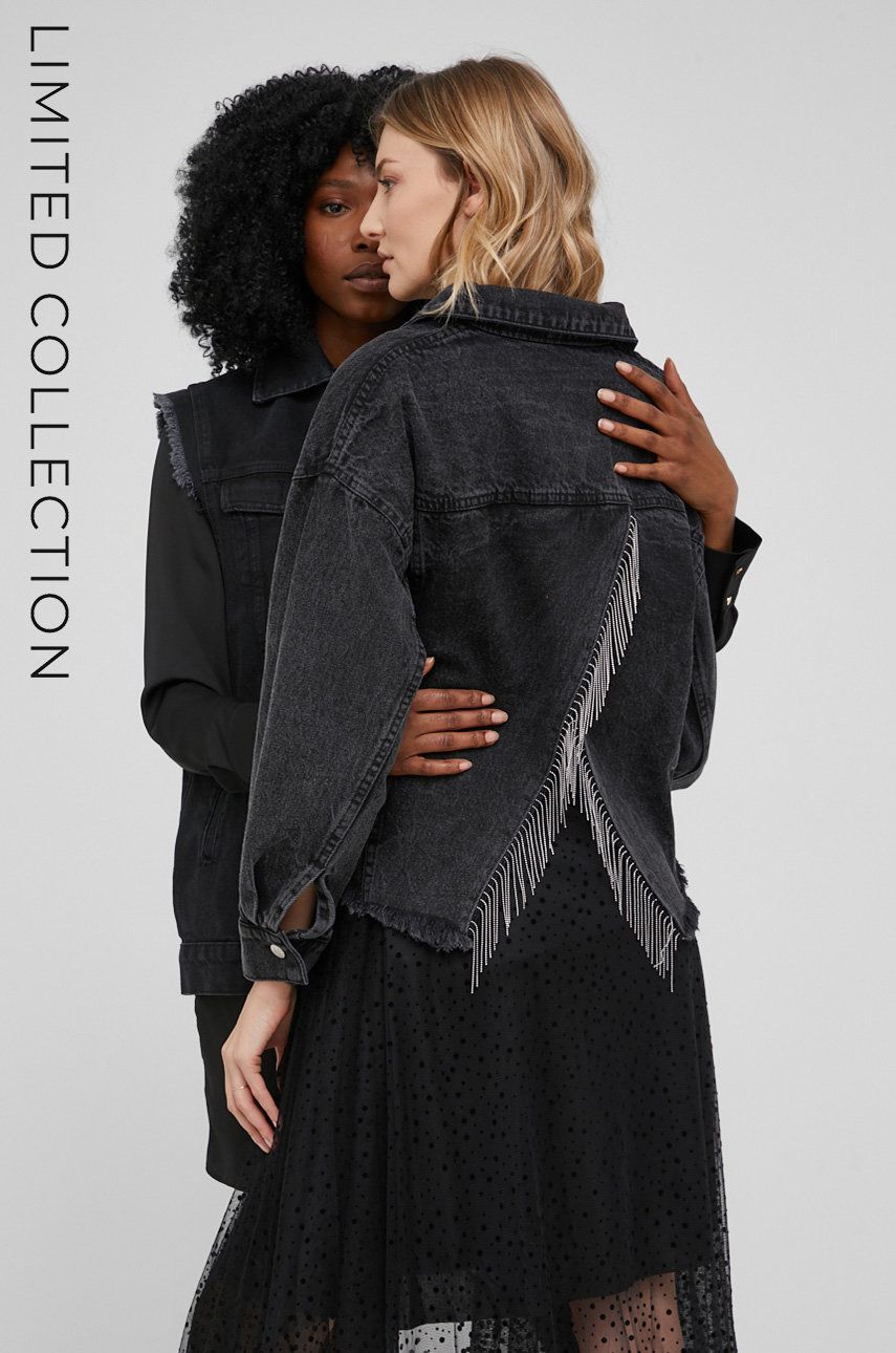 Geaca jeans Answear Lab X Colecție limitată No Shame No Fear femei, culoarea negru, de tranzitie, oversize answear imagine noua