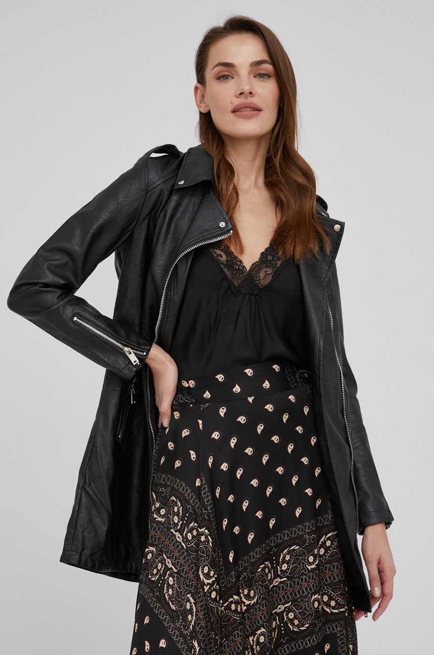 

Рокерско яке Answear Lab дамска в черно с преходна изолация, Черен