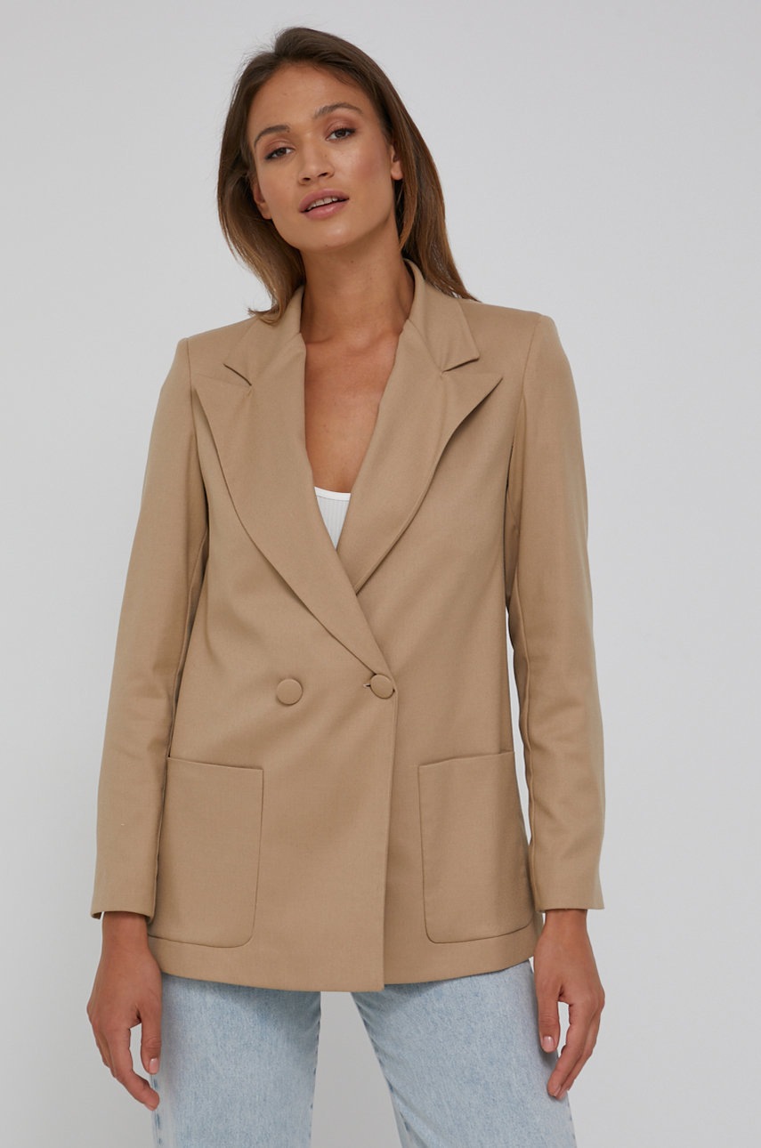 

Сако Answear Lab в бежово с двуредно закопчаване с изчистен дизайн, Бежов
