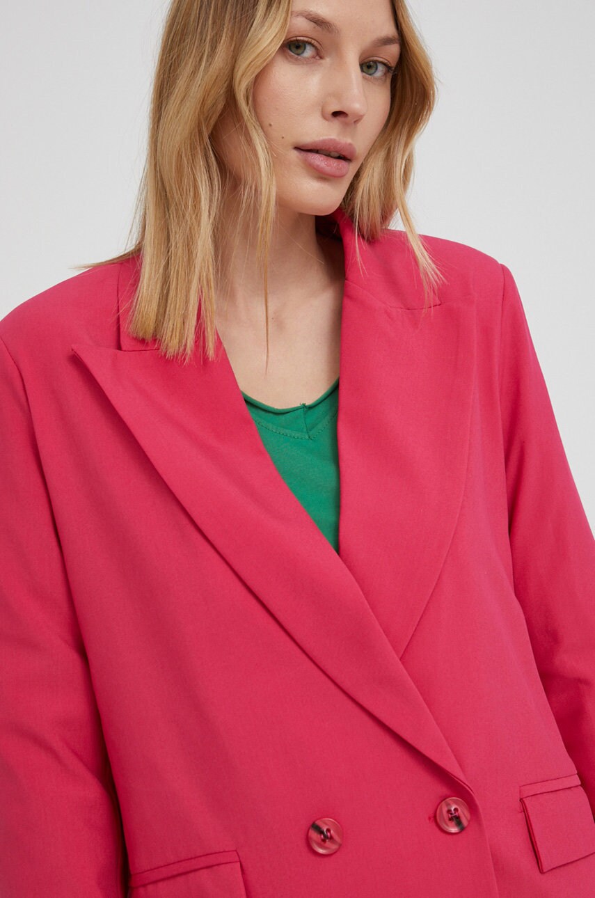 Answear lab sacou culoarea roz, cu doua randuri de nasturi, neted