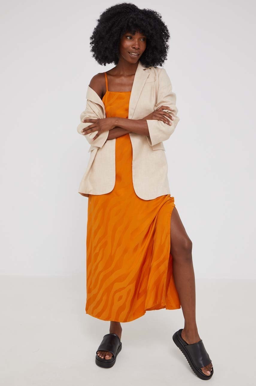 

Пиджак со льном Answear Lab цвет бежевый однобортный однотонная