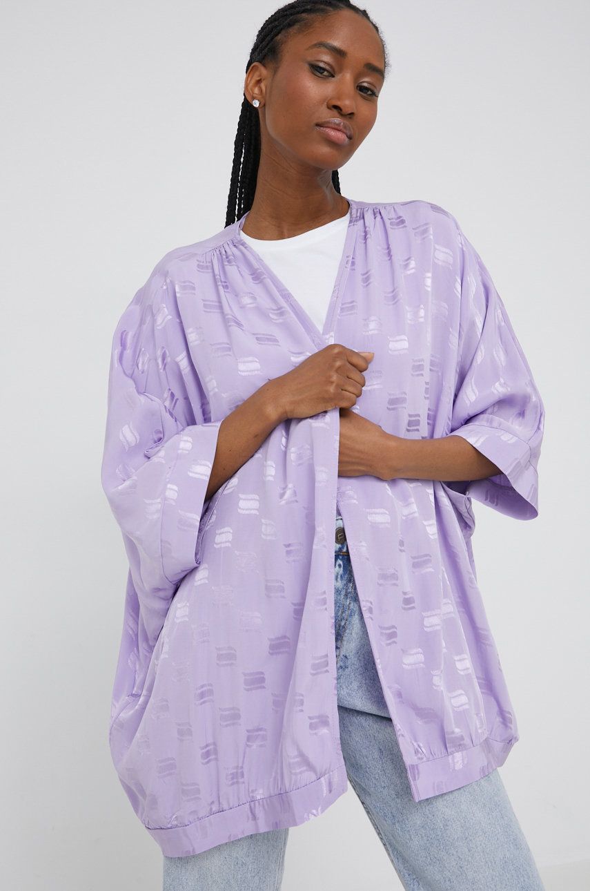 Answear Lab kimono culoarea violet, desfacut, neted Femei 2023-09-27