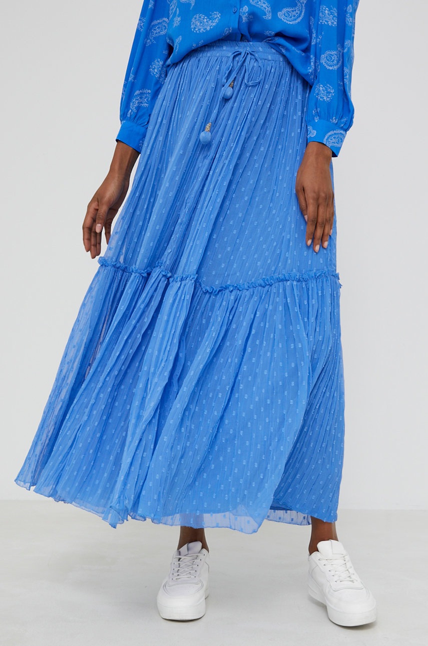 

Пола Answear Lab среднодълъг модел разкроен модел, Син