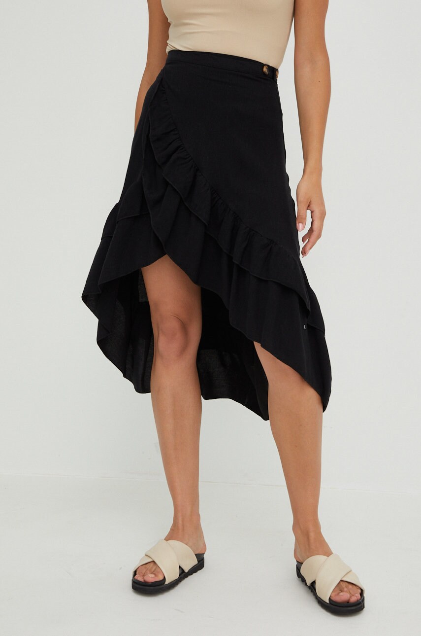 Answear lab fusta din bumbac culoarea negru, midi, evazati