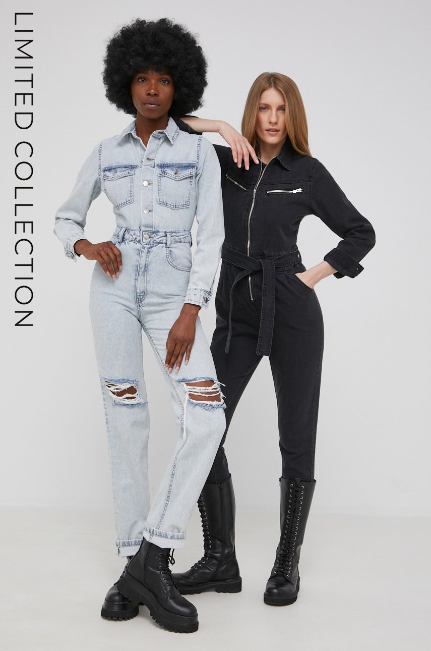 

Дънков гащеризон Answear Lab x limited festival collection BE BRAVE от памук с яка тип peter pan, Син