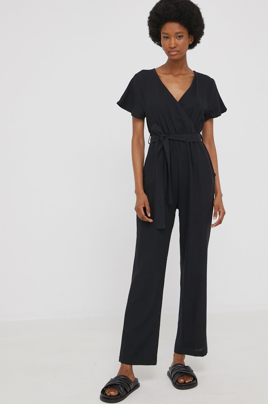 Answear lab culoarea negru, cu amestec de in, cu decolteu in v