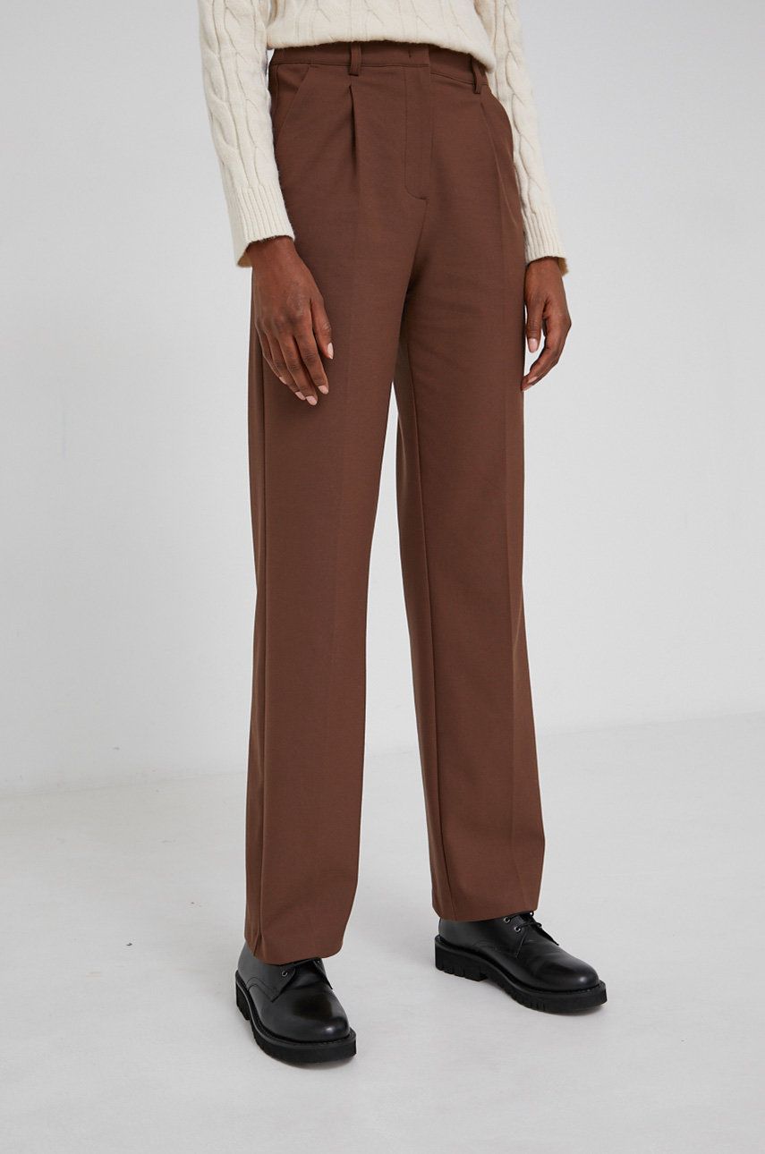 Answear Lab Pantaloni femei, culoarea maro, model drept, high waist
