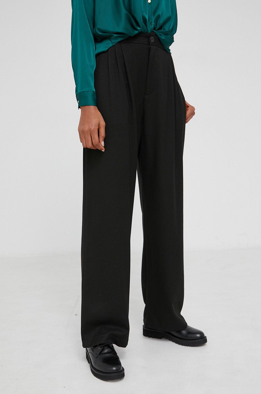Answear Lab Pantaloni femei, culoarea negru, lat, high waist