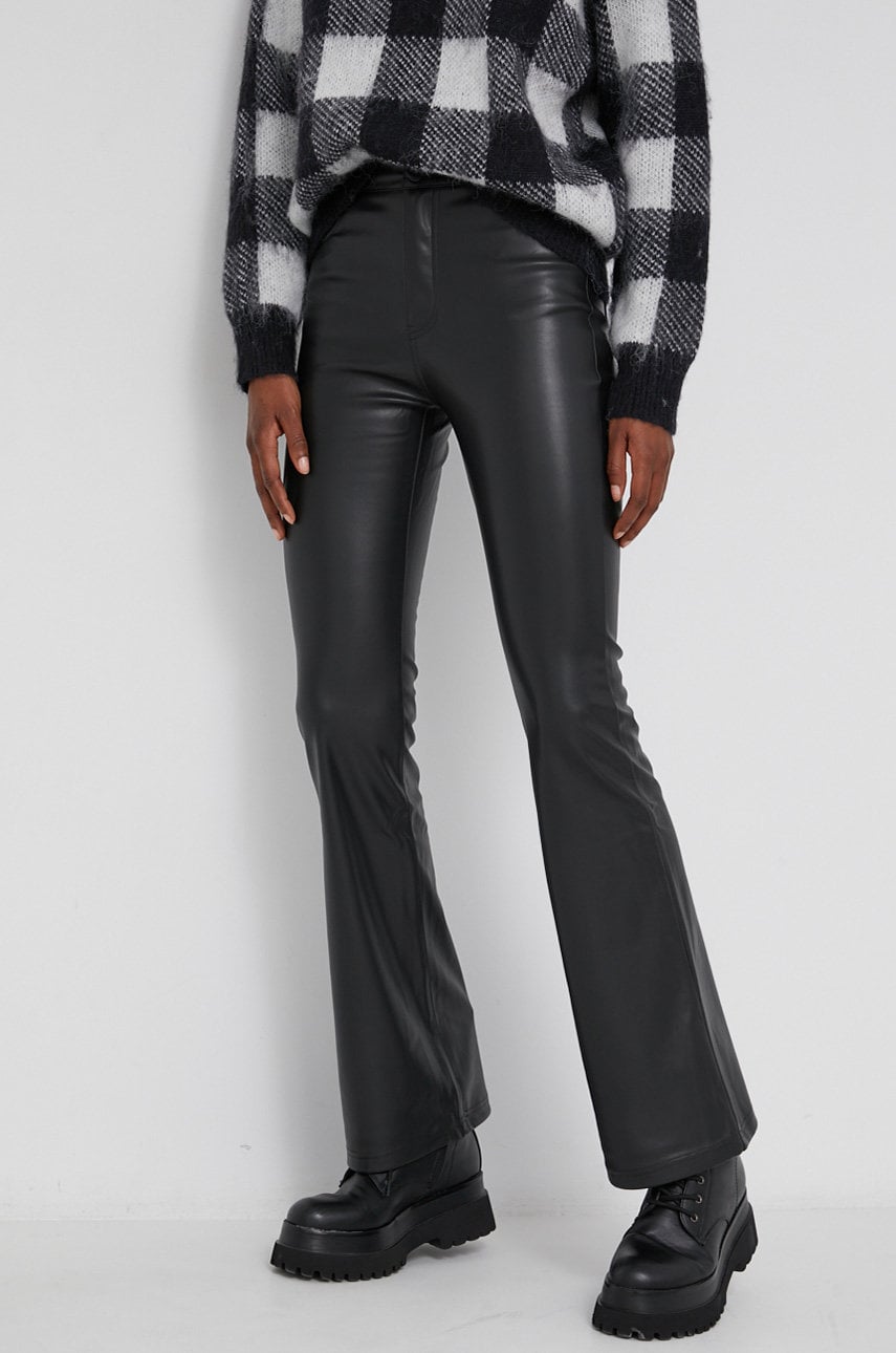 Answear lab pantaloni femei, culoarea negru, evazata, high waist