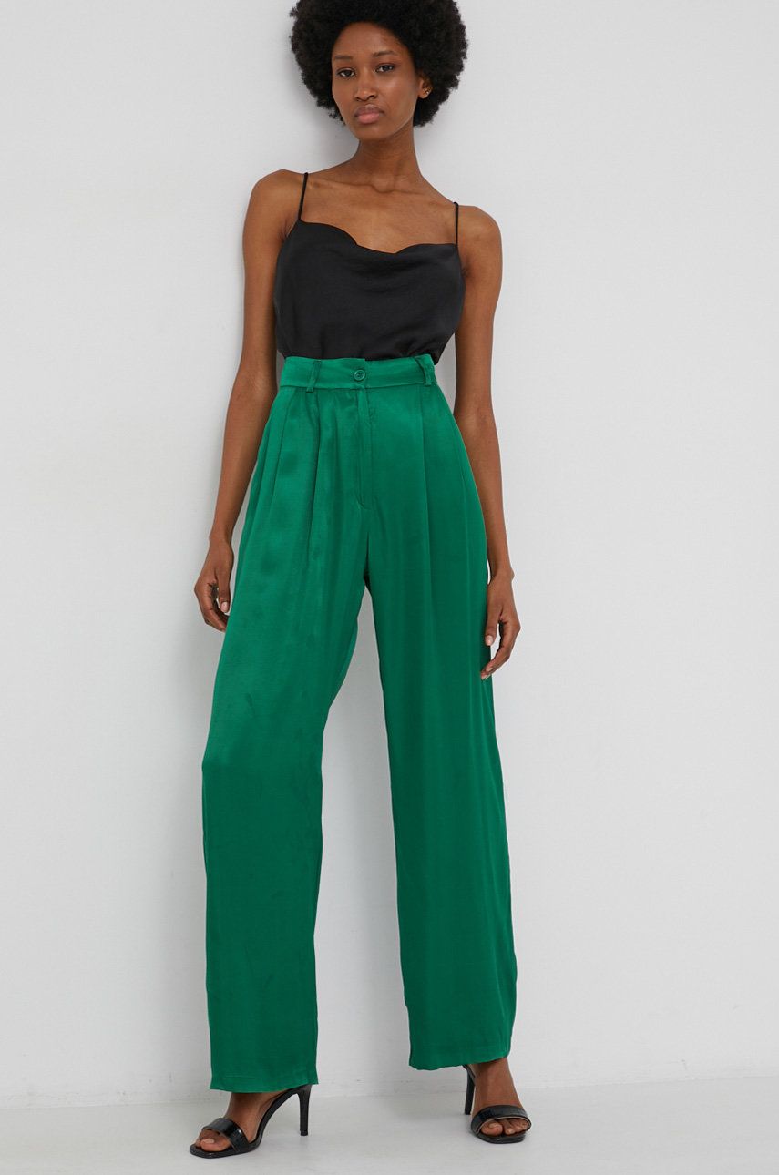 Answear Lab Pantaloni femei, culoarea verde, lat, high waist