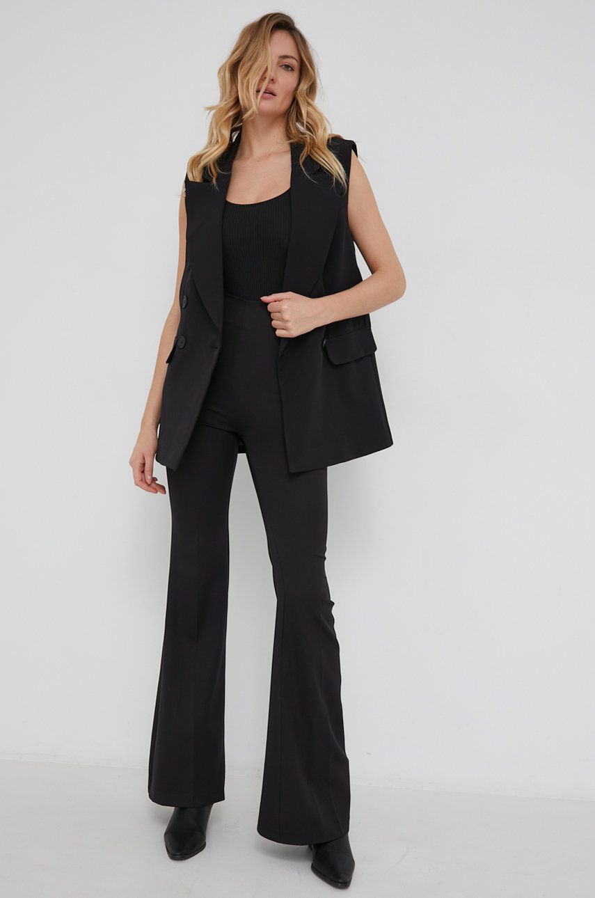 Answear Lab Pantaloni femei, culoarea negru, lat, high waist